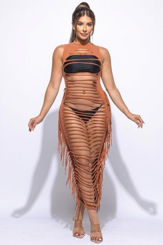 Fringe Cut Out Maxi Dress - KandyKouture - Modalova