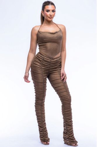 Halter Top Ruched Pants Set - KandyKouture - Modalova