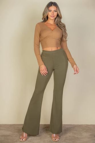 Ribbed Wrap Front Long Sleeve Top - KandyKouture - Modalova