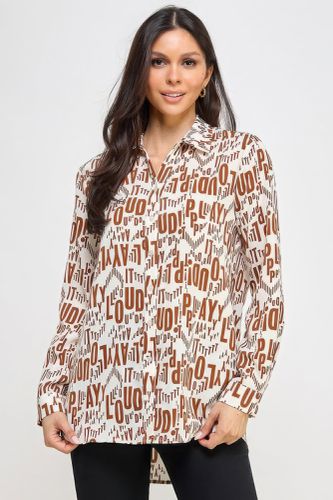 Printed Satin Long Sleeve Tunic Top - KandyKouture - Modalova