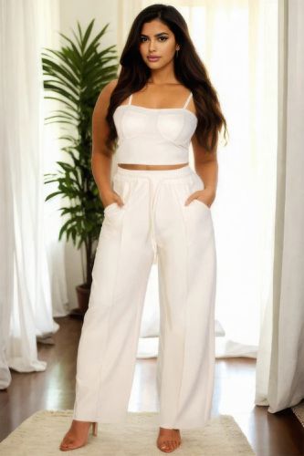 Plus Bustier Crop Cami Top & Slant Pocket Straight Pants - KandyKouture - Modalova