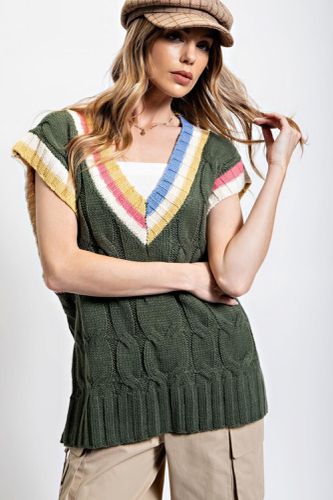 Multi Color Knitted Sweater Vest - KandyKouture - Modalova