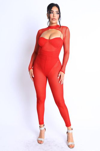 Mesh Crop Jumpsuit Set - KandyKouture - Modalova