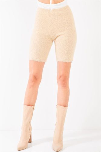 Oatmeal Beige Knit High Waist Stretchy Warm Fuzzy Biker Shorts - KandyKouture - Modalova