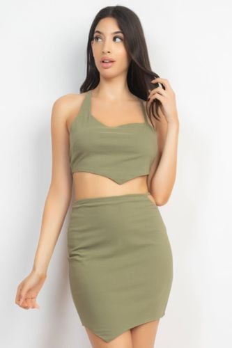 Asymmetrical Cross Back Top & Skirts Set - KandyKouture - Modalova