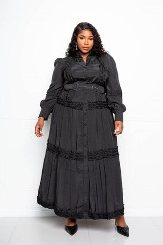 Belted Shirt Dress With Ruffle Detail - KandyKouture - Modalova