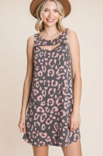 Cute Animal Print Cut Out Neckline Sleeveless Tunic Dress - KandyKouture - Modalova