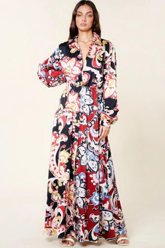 Color Block Printed V Neck Dress - KandyKouture - Modalova