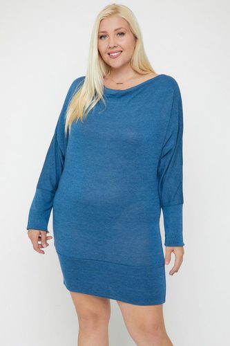 Draped Neck Long Sleeve Dress - KandyKouture - Modalova