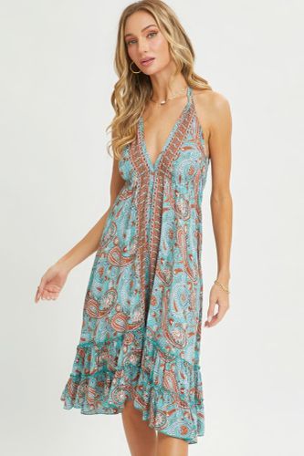 Halter Paisley Border Dress - KandyKouture - Modalova