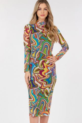 Long Sleeve Bodycon With Letter Print - KandyKouture - Modalova