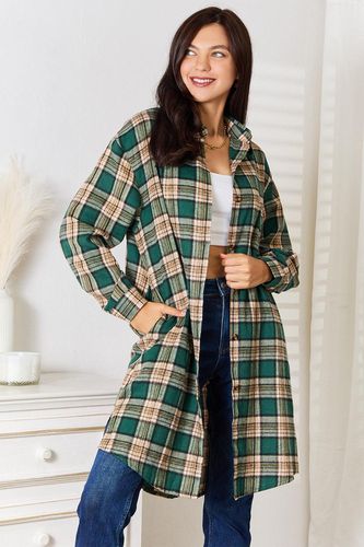 Plaid Collared Neck Long Sleeve Shirt - Trendsi - Modalova