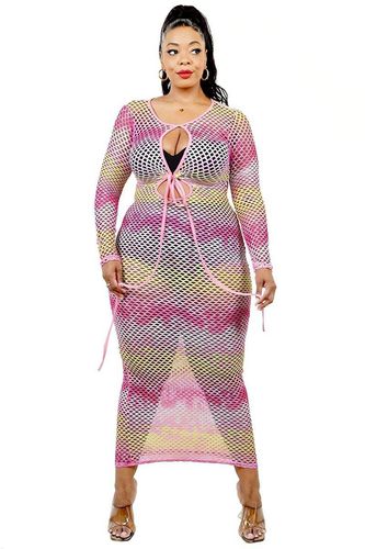 Plus See-through Gradient Fishnet Overlay Dress - KandyKouture - Modalova