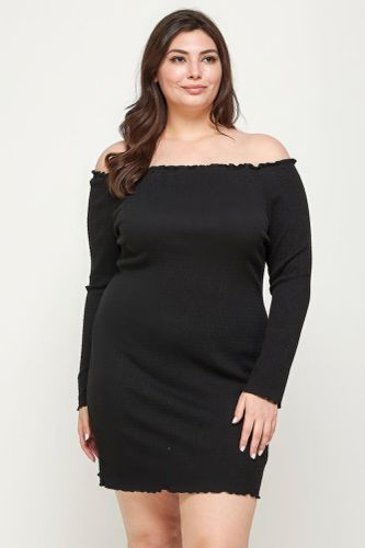 Plus Size, Solid Smocked Off Shoulder Dress - KandyKouture - Modalova