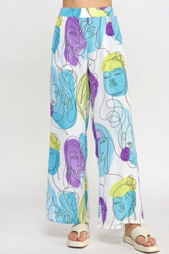 Printed Wide Leg Pant With Elastic Back - KandyKouture - Modalova