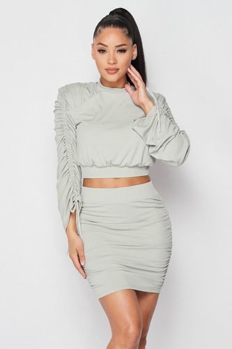 Ruched Long Sleeve And Skirt Set - KandyKouture - Modalova