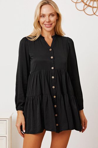 Ruffled Button Up Long Sleeve Tiered Shirt - Trendsi - Modalova