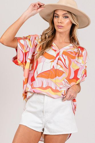 SAGE + FIG Abstract Print Half Button Blouse - Trendsi - Modalova