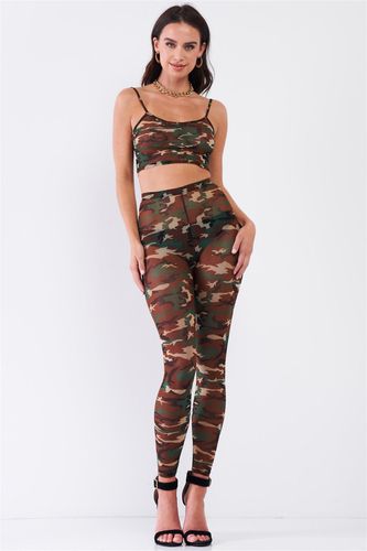 Sexy Sheer Mesh Sleeveless Crop Top & High Waist Legging Set - KandyKouture - Modalova