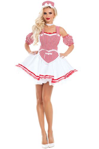 Pink Stripe Server Sexy Candy Striper Costume - AMIClubwear - Modalova