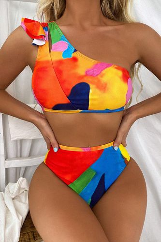 Multi Printed Ruffled Sexy Two Piece Swimsuit - AMIClubwear - Modalova