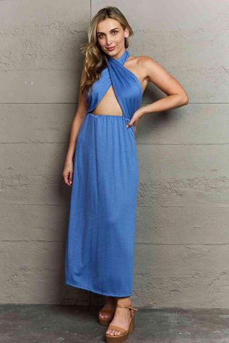 Ninexis Know Your Worth Criss Cross Halter Neck Maxi Dress - Trendsi - Modalova