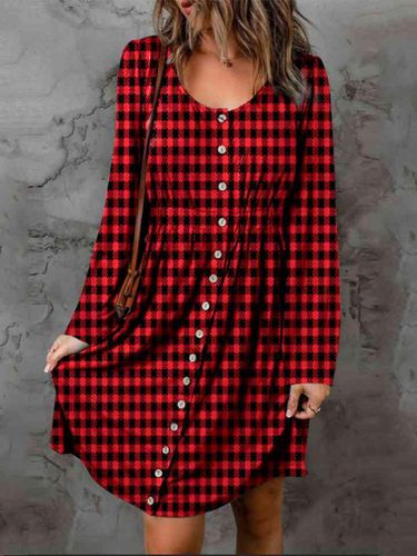 Double Take Full Size Plaid Round Neck Long Sleeve Magic Dress - Trendsi - Modalova