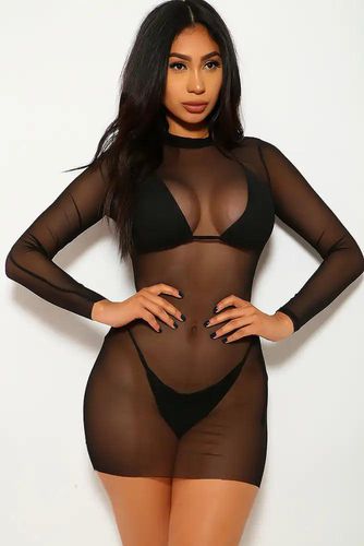 Black Mesh Three Piece Swimsuit Set - Kandy Kouture - Modalova