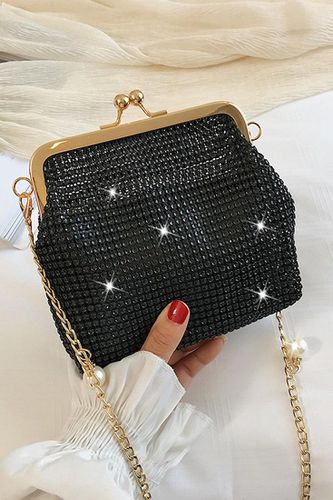 Black Rhinestones Chain Strap Purse - AMIClubwearStore - Modalova