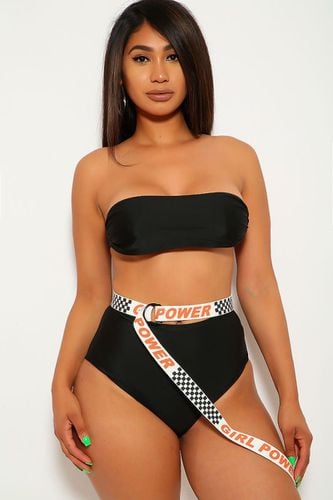 Black White High Waist Three Piece Swimsuit Set - AMIClubwearStore - Modalova