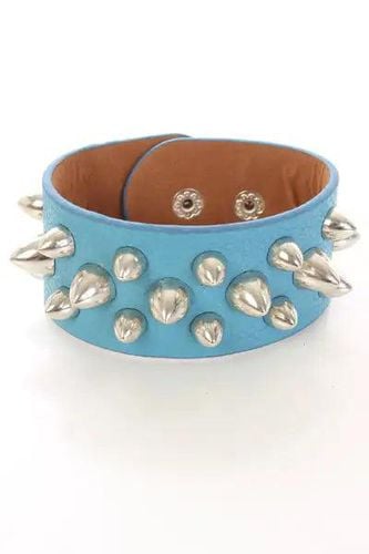 Blue Faux Leather Spike Bracelet - AMIClubwearStore - Modalova