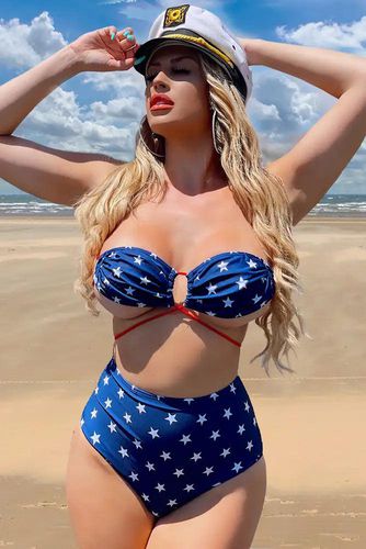 Blue Star Print Red Strappy High Waist Two Piece Sexy Swimsuit - AMIClubwearStore - Modalova