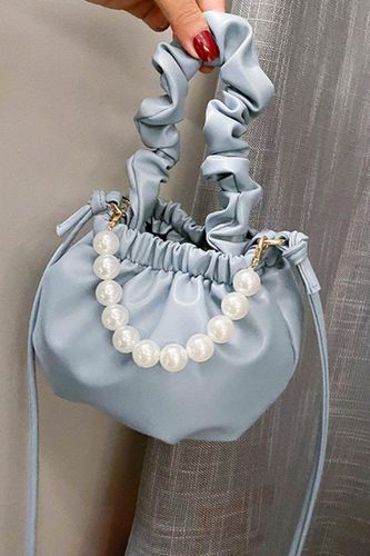 Blue White Faux Pearl Ruched Mini Handbag - AMIClubwearStore - Modalova