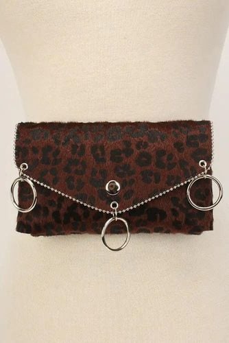 Brown Leopard Short Hair Faux Fur Fanny Pack - Kandy Kouture - Modalova