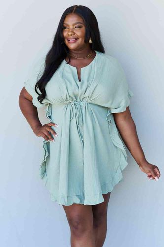 Ninexis Out Of Time Full Size Ruffle Hem Dress with Drawstring Waistband in Light Sage - Trendsi - Modalova