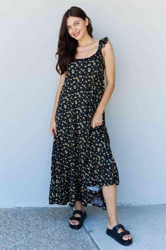 Doublju In The Garden Ruffle Floral Maxi Dress in Black Yellow Floral - Trendsi - Modalova