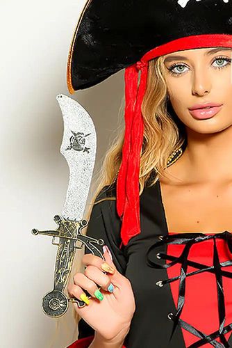 Gold Black Skull and Cross Bones Detail Pirate Sword - AMIClubwear - Modalova