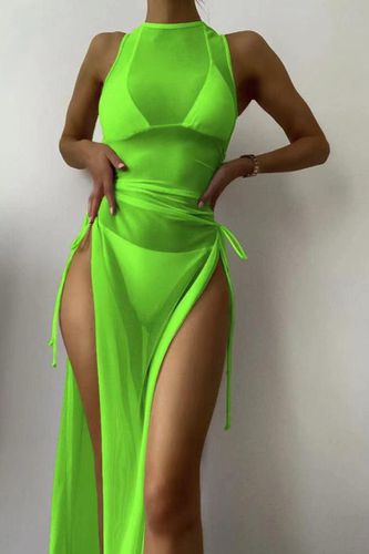 Green Sleeveless Mesh Coverup Three Piece Swimsuit - AMIClubwearStore - Modalova