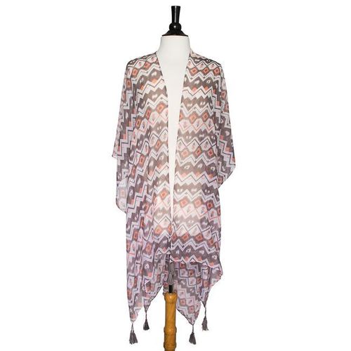 Grey Gena Geometric Print Shawl Cover Up With Tassels - AMIClubwear - Modalova