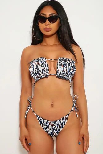 Leopard Purple Ruffled Two Piece Swimsuit - AMIClubwear - Modalova