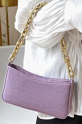 Purple Gold Crocodile Print Hand Bag - AMIClubwearStore - Modalova