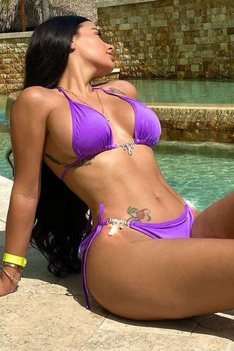 Purple Halter Embellished Rhinestone Detail Two Piece Swimsuit - Kandy Kouture - Modalova