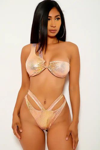 Peach Gold Metallic Two Piece Swimsuit - Kandy Kouture - Modalova