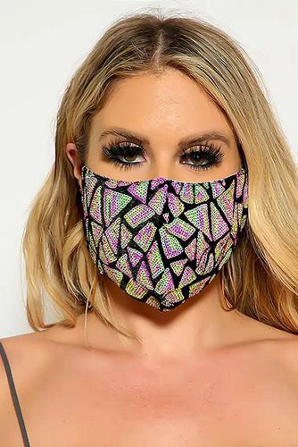 Pink Lime Two Tone Sequin Geometric Print Fashion Mask - Kandy Kouture - Modalova