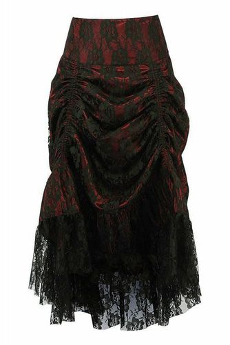 Red w/Black Lace Overlay Ruched Bustle Skirt - Daisy Corsets - Modalova