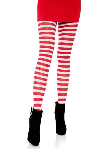 Red White Nylon Striped Tights - AMIClubwearStore - Modalova