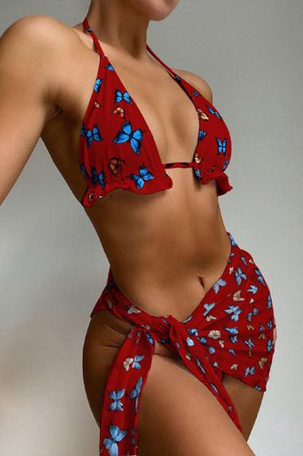 Red Butterfly Print Sexy Three Piece Swimsuit - Kandy Kouture - Modalova