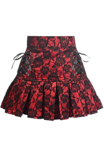 Red Satin w/Black Lace Overlay Lace-Up Skirt - Daisy Corsets - Modalova