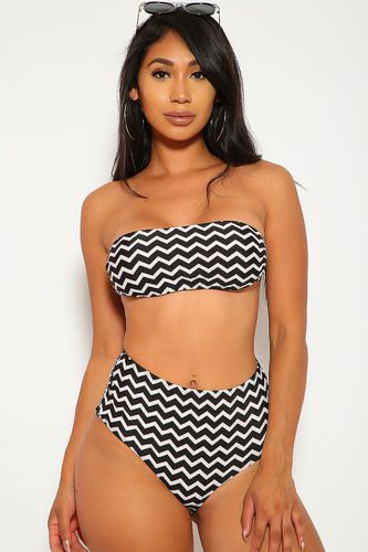 Sexy Chevron Black Bandeau High Waist Two Piece Swimsuit - AMI Clubwear - Modalova