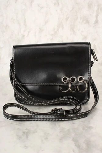 Sexy Black Faux Leather O-Ring Accent Small Shoulder Handbag - Kandy Kouture - Modalova